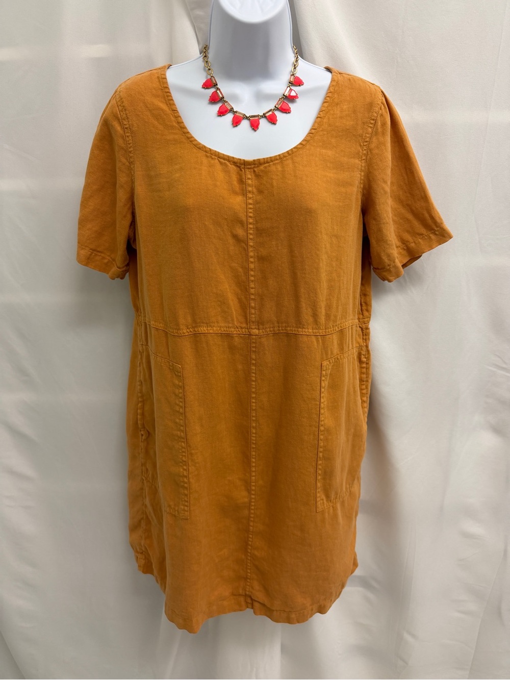 Pure Jill J. Jill Garment Dyed 100% Linen Shift Tunic Dress Pockets S Petite